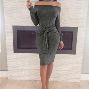 Off the shoulder knit dress-Dark Grey